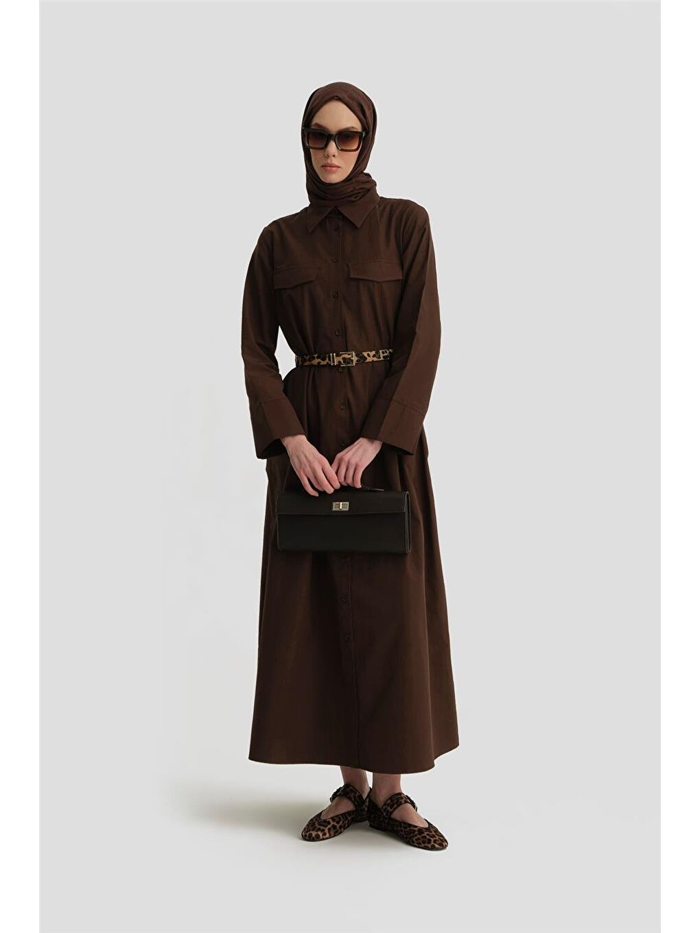 Pens Detaylı Pamuk Elbise 25Y9009 Kahverengi