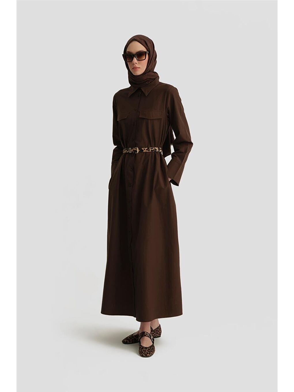 Pens Detaylı Pamuk Elbise 25Y9009 Kahverengi-1