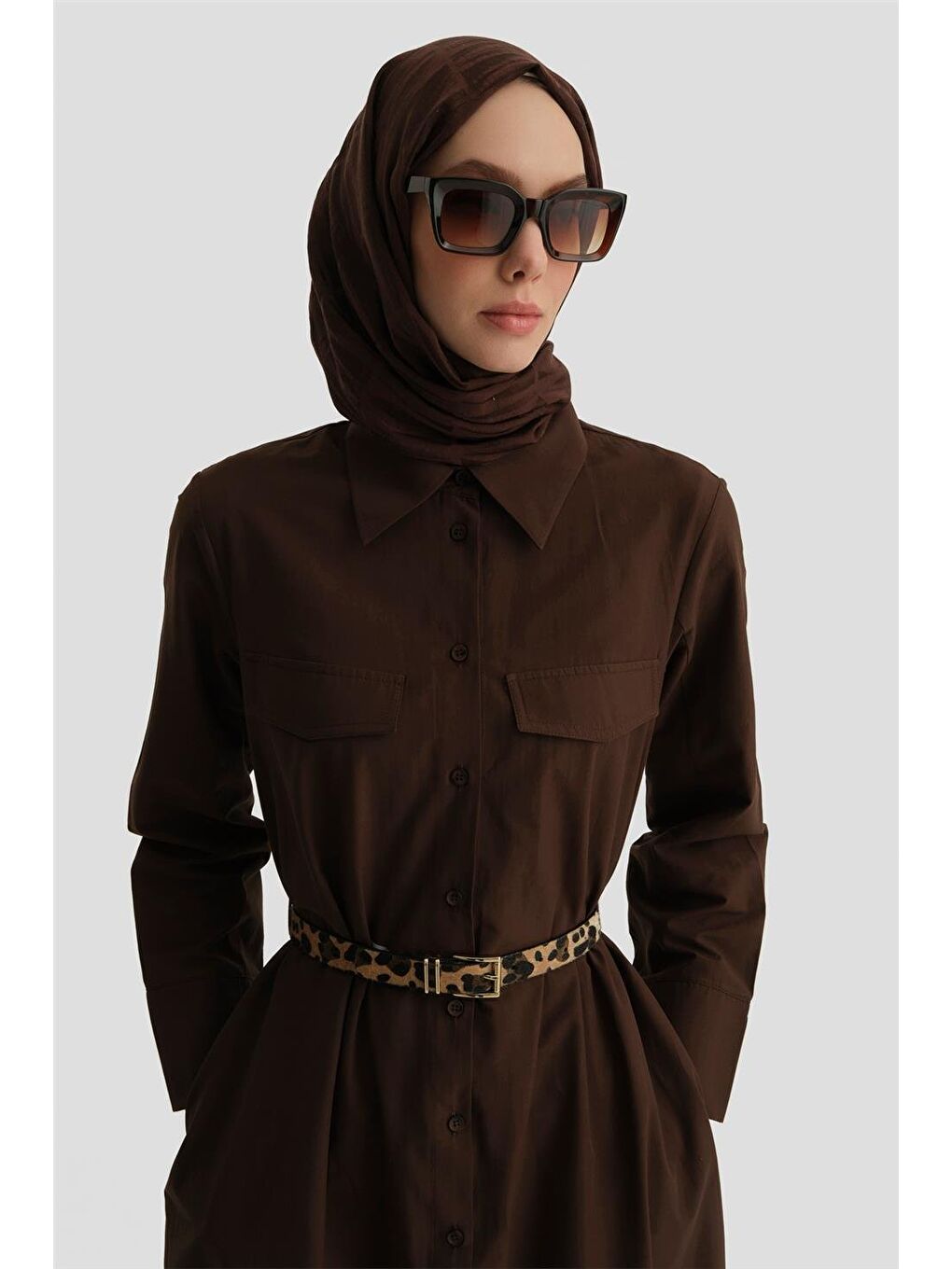 Pens Detaylı Pamuk Elbise 25Y9009 Kahverengi-2