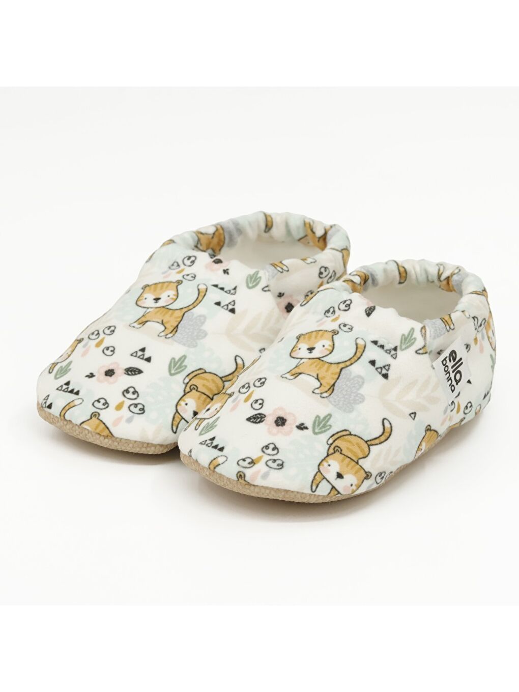 Beyaz Desenli Bebek Patiği, Kaydırmaz Taban, Ev Kreş Ayakkabısı Panduf