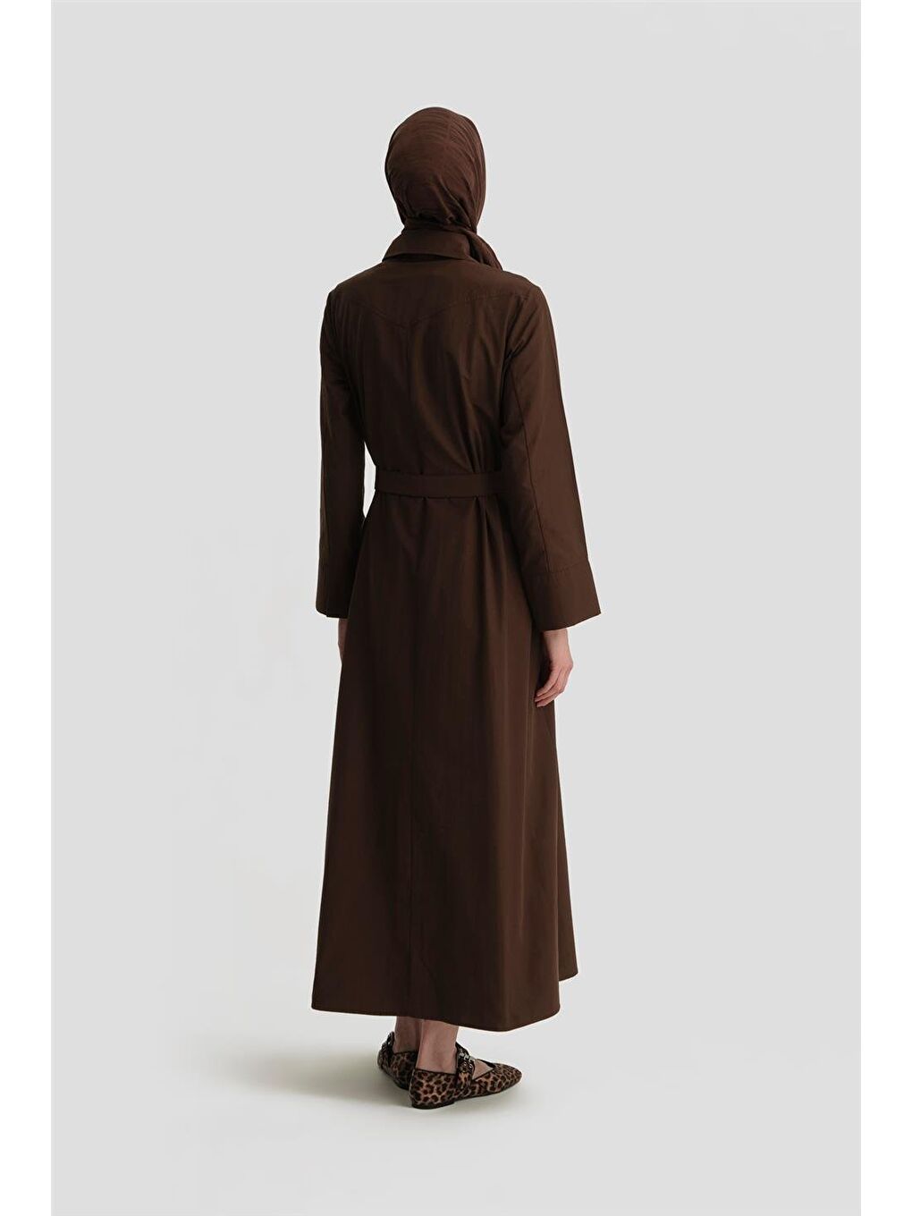 Pens Detaylı Pamuk Elbise 25Y9009 Kahverengi-4