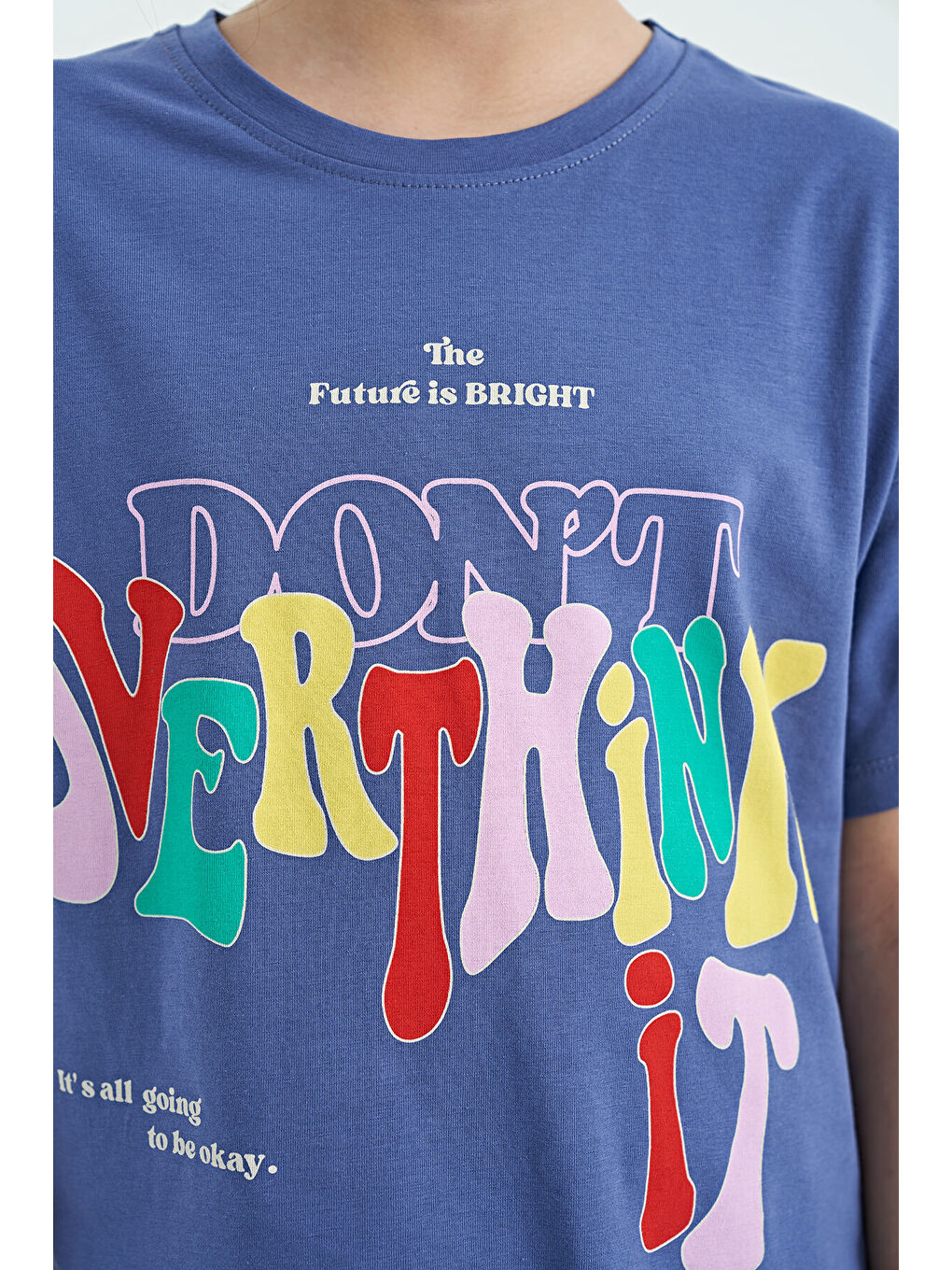 Mor Açık Eflatun Renki Yazı Baskılı O Yaka Oversize Kısa Kollu Kız Çocuk Tişört - 75112-4