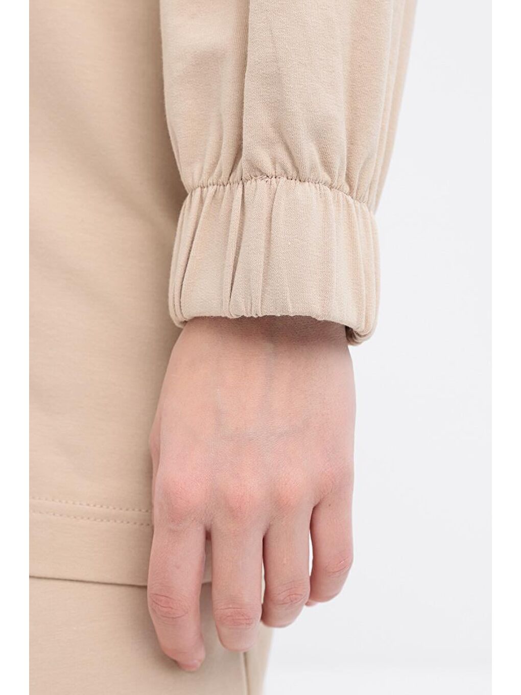 Bej-Belden Büzgülü Fermuarlı Eşofman Takımı-5