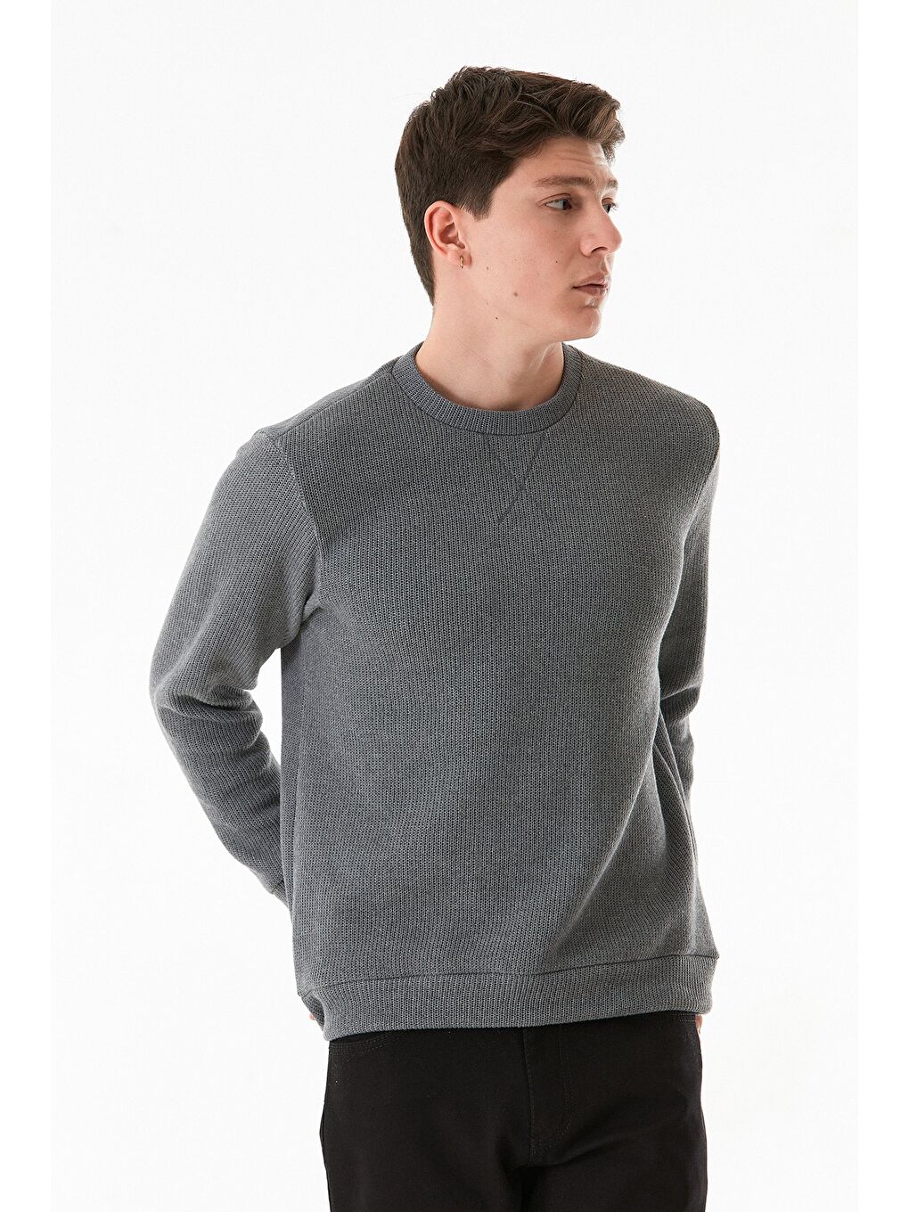 Antrasit Basic Bisiklet Yaka Triko Kazak-1