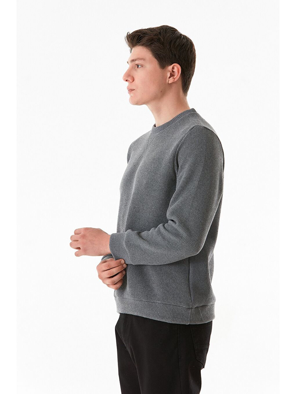 Antrasit Basic Bisiklet Yaka Triko Kazak-2