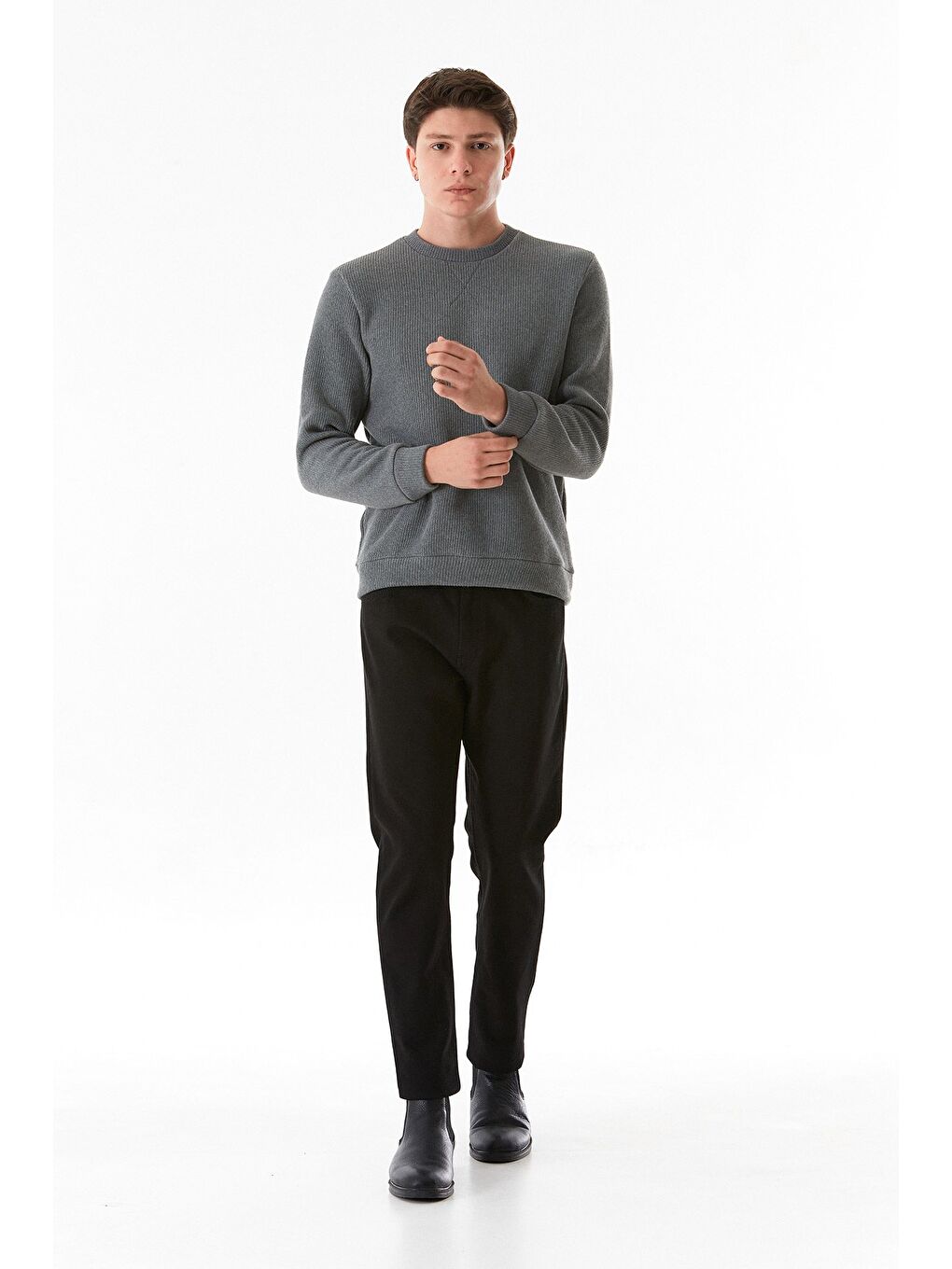 Antrasit Basic Bisiklet Yaka Triko Kazak-3