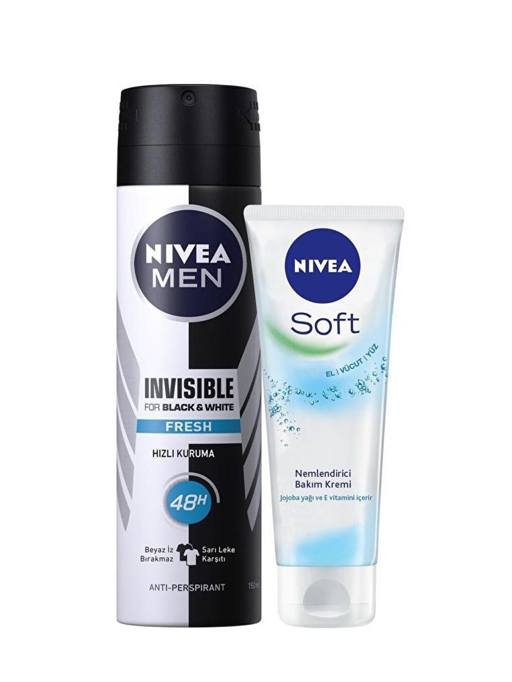 NIVEA Şeffaf Men Erkek Sprey Deodorant Black&White Invisible Fresh 150 ml Soft Ne mlendirici Bakım Kremi 75 ml