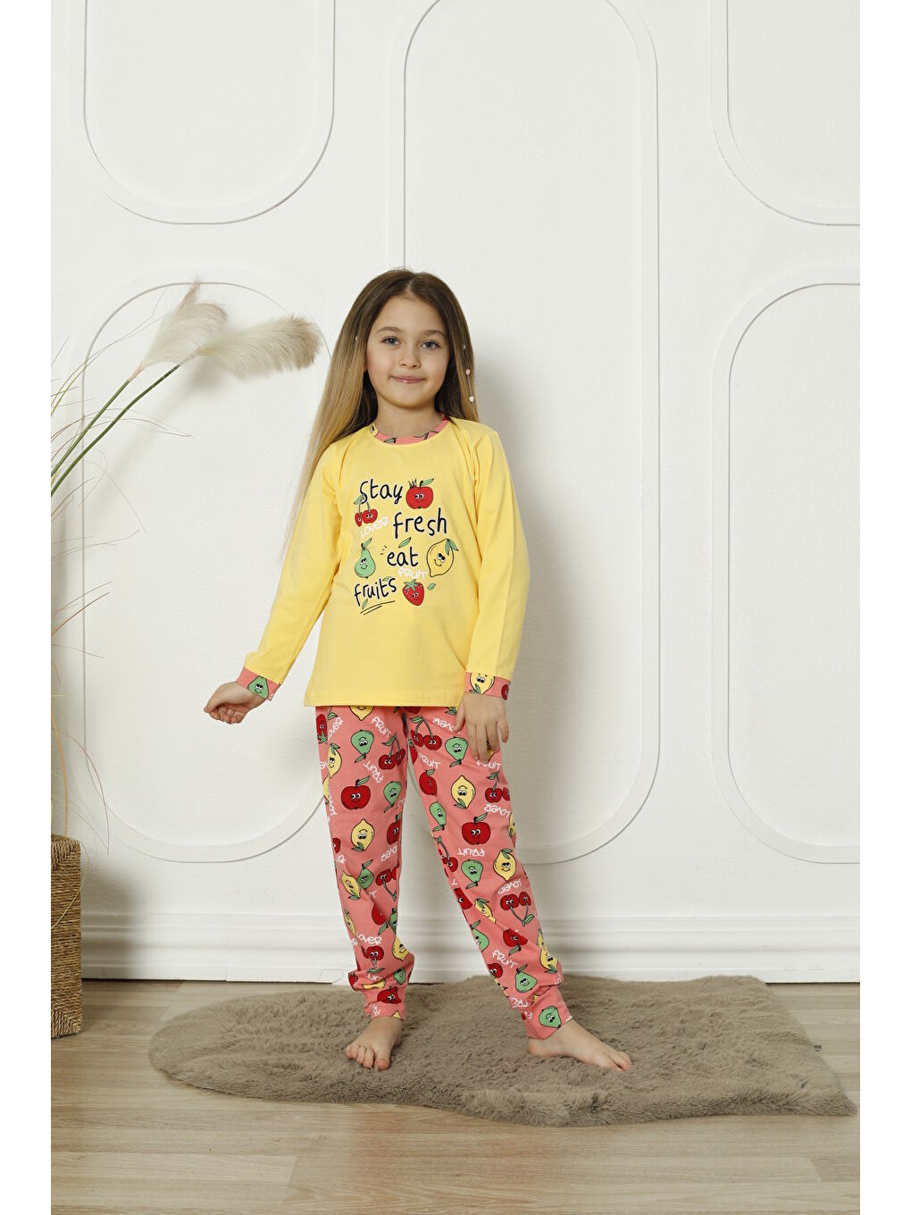 Kapi Kids Sarı Kız Çocuk Meyve Baskılı Pijama Takımı Mnx 6071-72