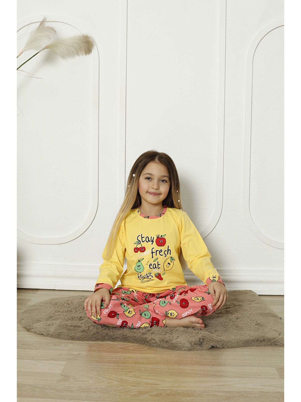 Kapi Kids Sarı Kız Çocuk Meyve Baskılı Pijama Takımı Mnx 6071-72 - 1