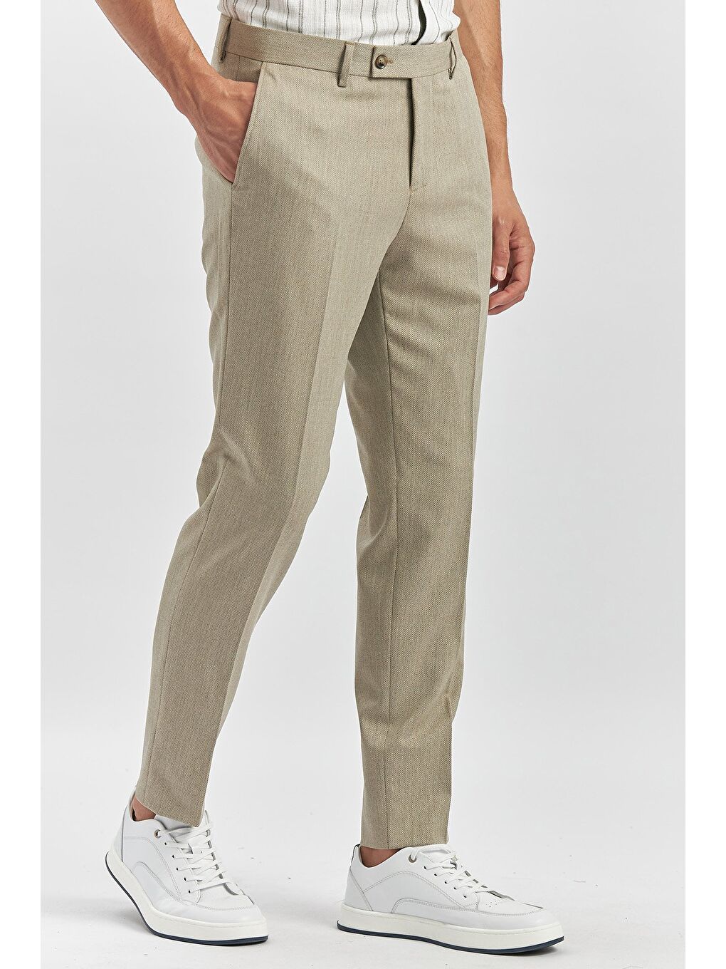Bej Esnek Yandan Cepli Slim Fit Classic Erkek Pantolon 1003240165-1
