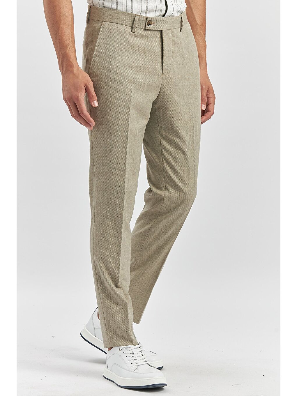 Bej Esnek Yandan Cepli Slim Fit Classic Erkek Pantolon 1003240165-3