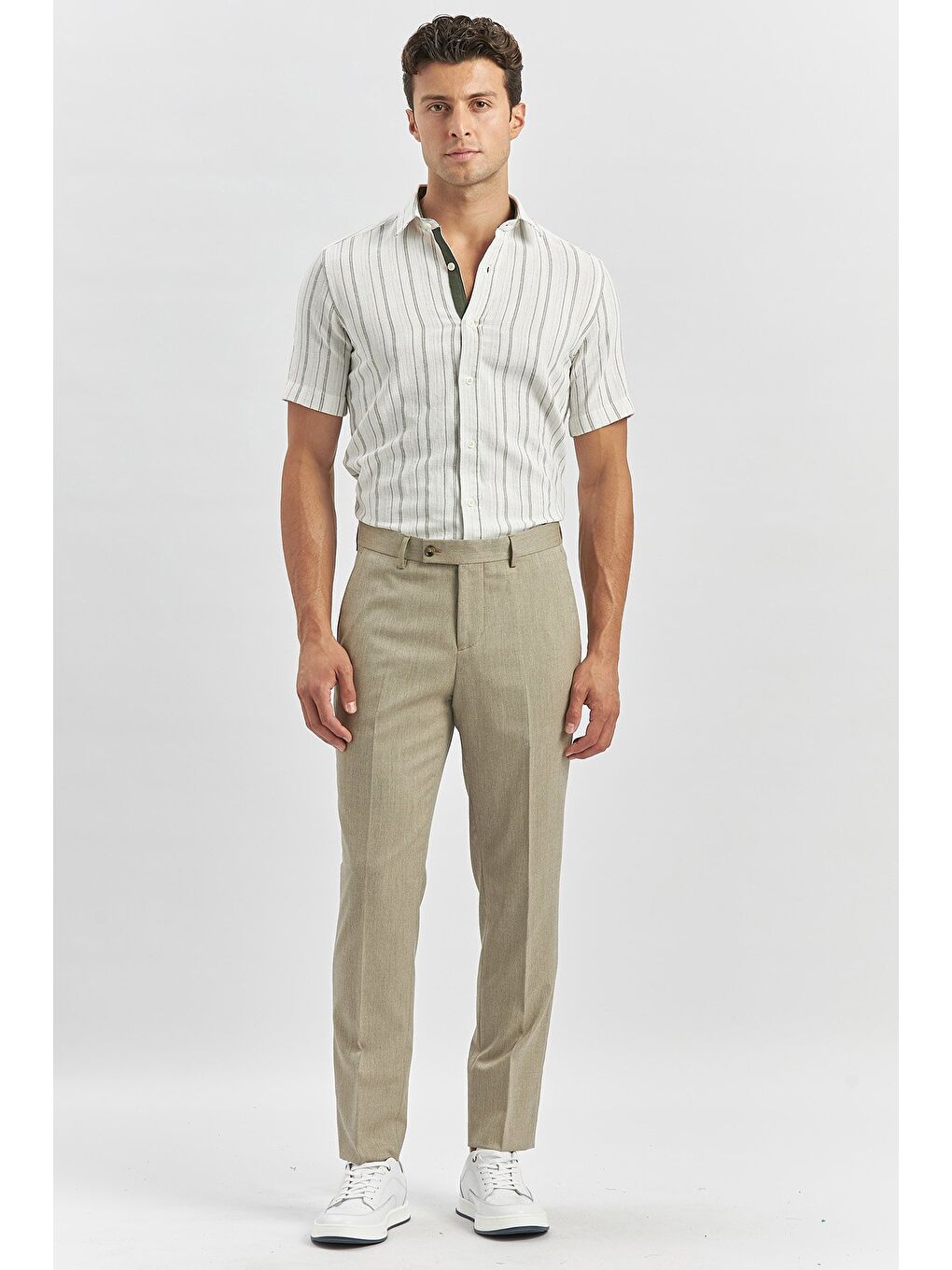 Bej Esnek Yandan Cepli Slim Fit Classic Erkek Pantolon 1003240165-4