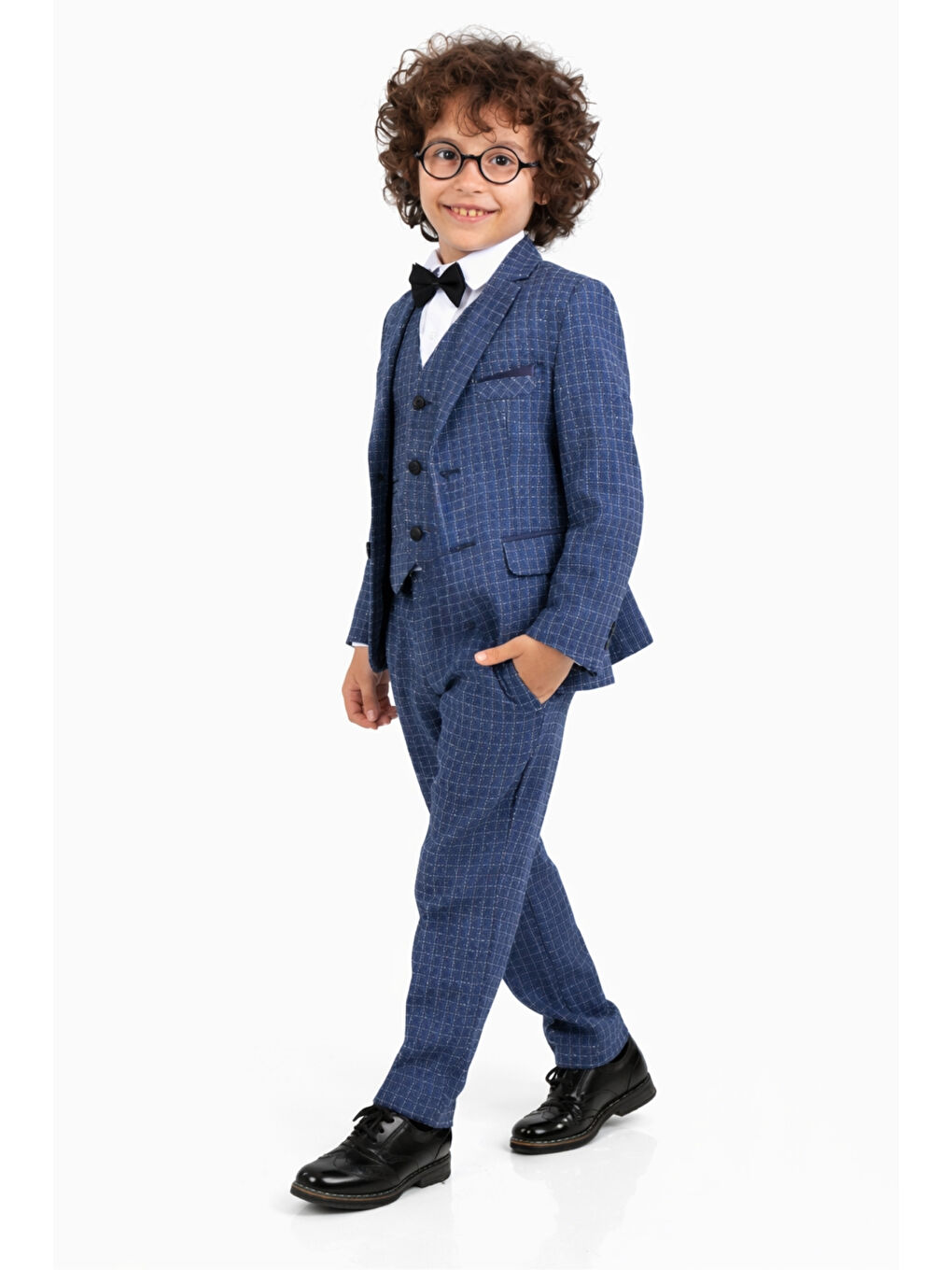 Mavi Erkek Çocuk Slim Fit Dokulu Çizgili Klasik Takım Elbise Ak197-198-1