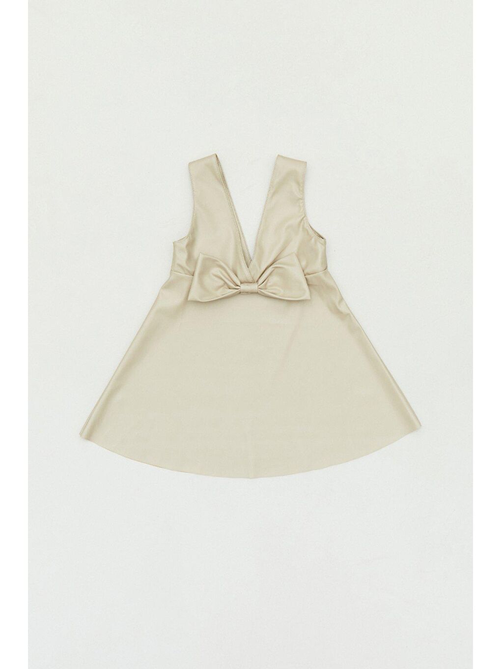 Bej Suni Deri Fiyonk Detaylı  Kız Çocuk Elbise Takım-1