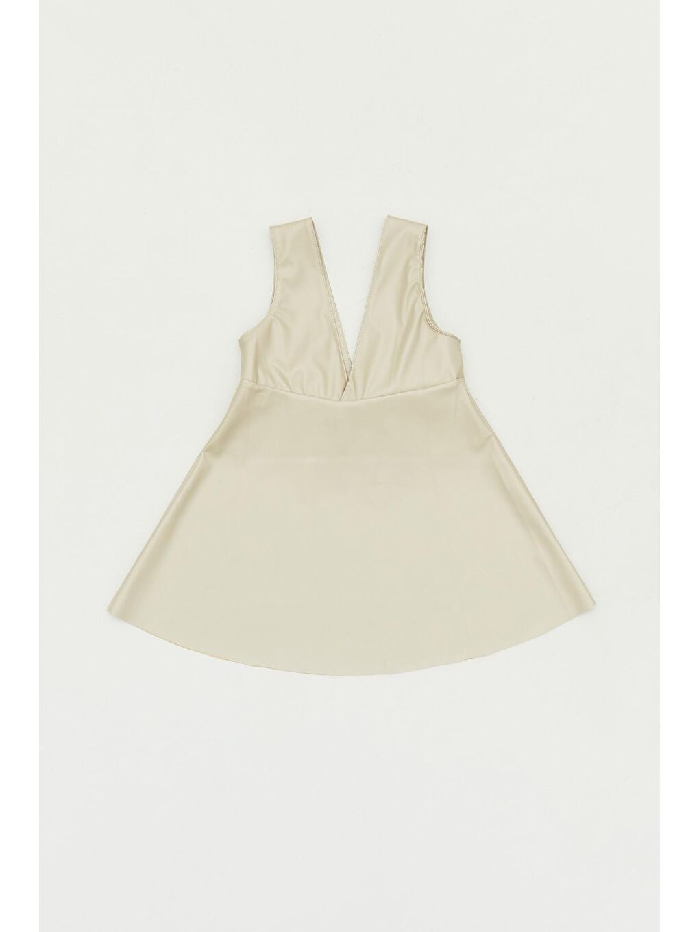 Bej Suni Deri Fiyonk Detaylı  Kız Çocuk Elbise Takım-2