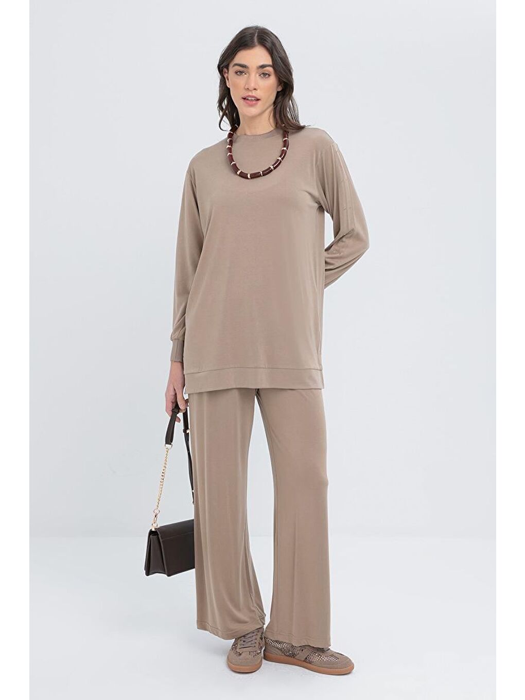 Bej Vizon-Taş Detaylı Sweat