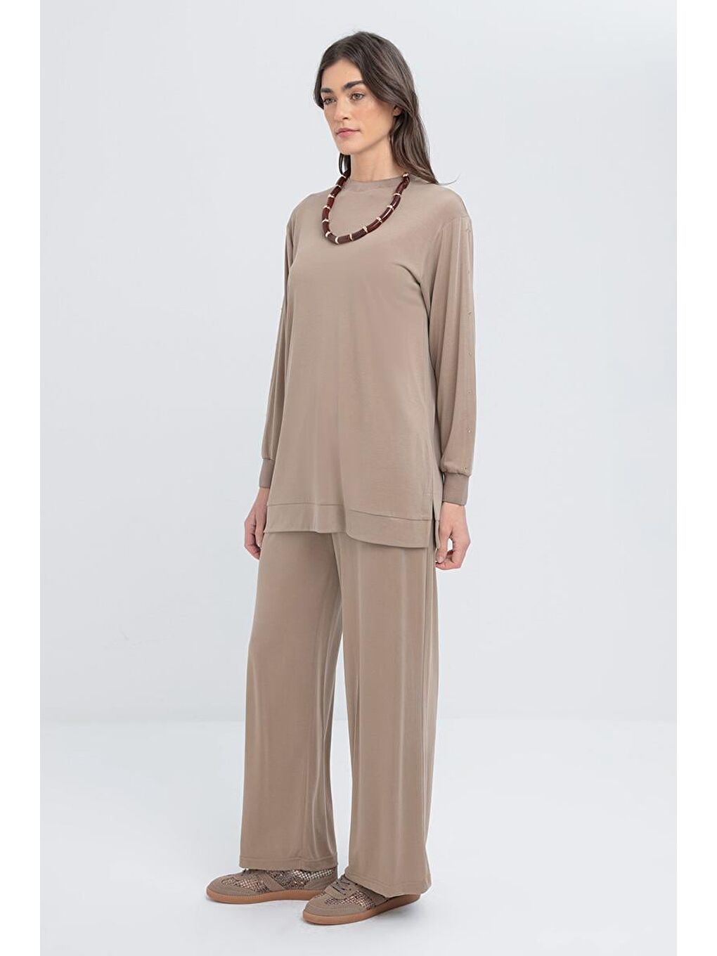 Bej Vizon-Taş Detaylı Sweat-1