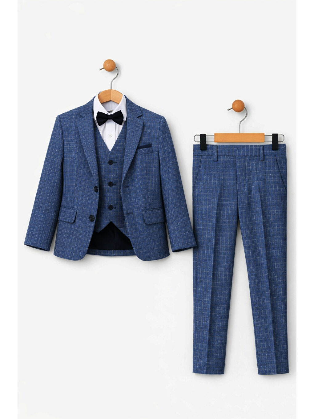 Mavi Erkek Çocuk Slim Fit Dokulu Çizgili Klasik Takım Elbise Ak197-198-4