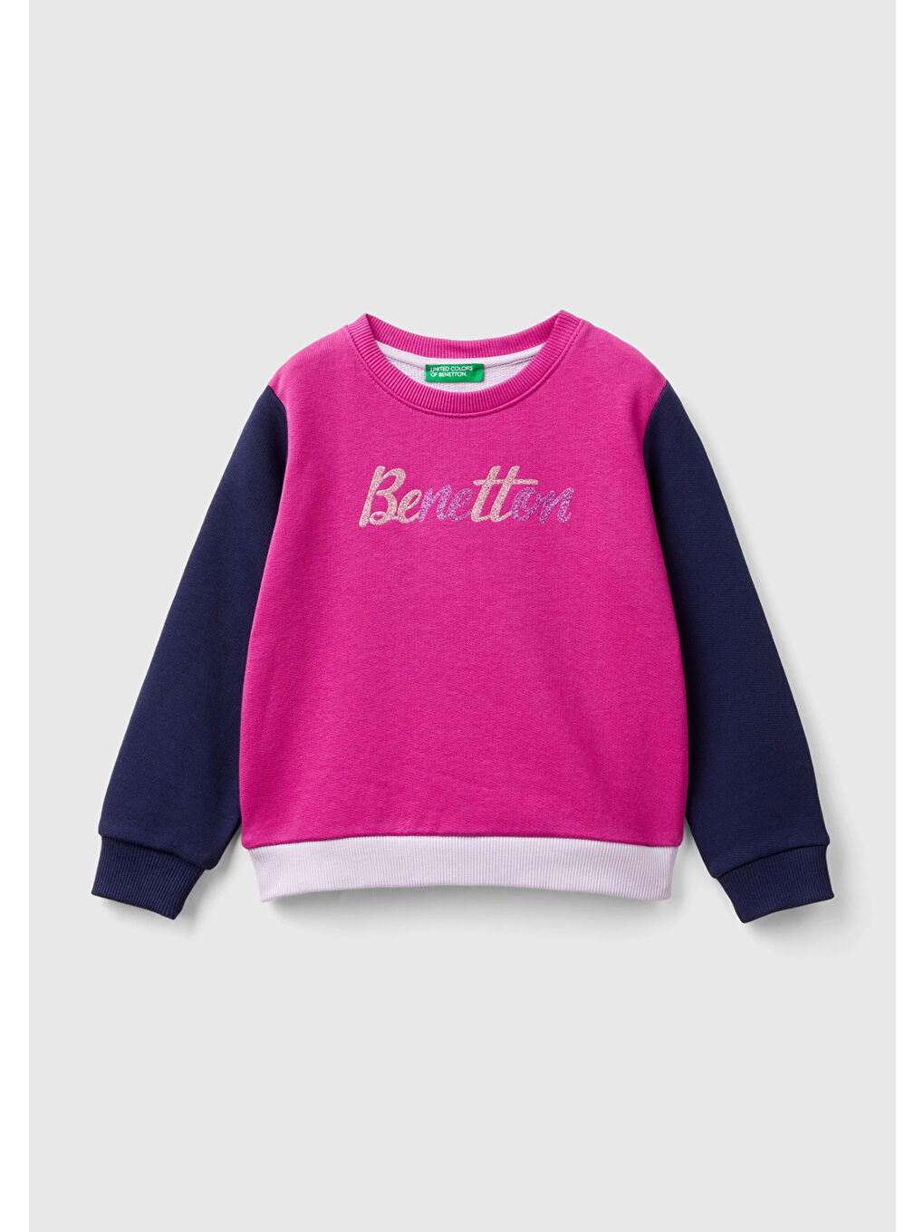 United Colors Of Benetton Kız Çocuk Fuşya Mix Önü Simli Logo Baskılı Normal Kesim Bisiklet Yaka Sweatshirt