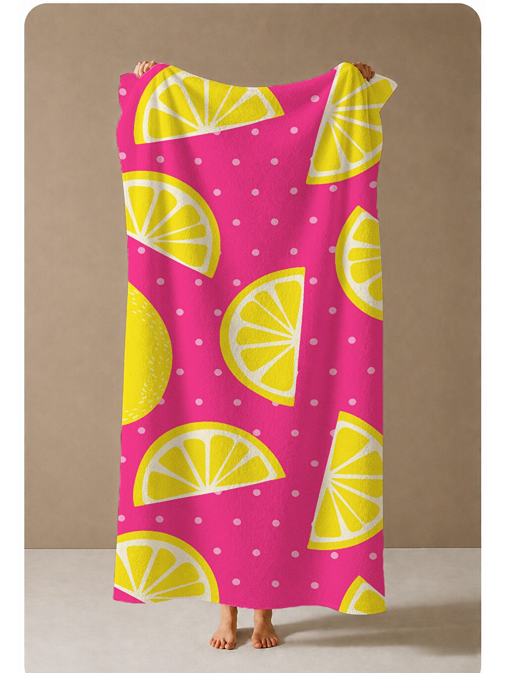 Pembe Zemin Sarı Limon Desenli 70x150 Cm Dijital Baskılı Plaj Ve Banyo Havlusu-2