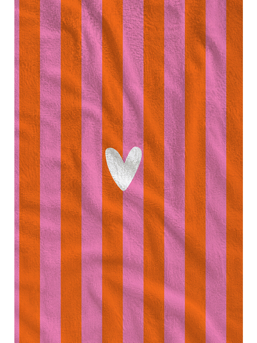 Milbay Grup Pembe Turuncu Çizgili Kalp Desenli 70x150 Cm Dijital Plaj Ve Banyo Havlusu-2493-1