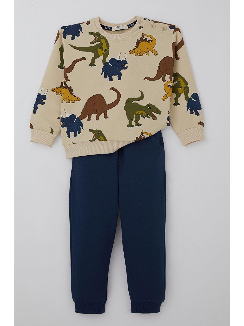 Ekru Erkek Çocuk Eşofman Takımı Kükreyen Dinozorlar Desenli Krem (2-4 Yaş)-2