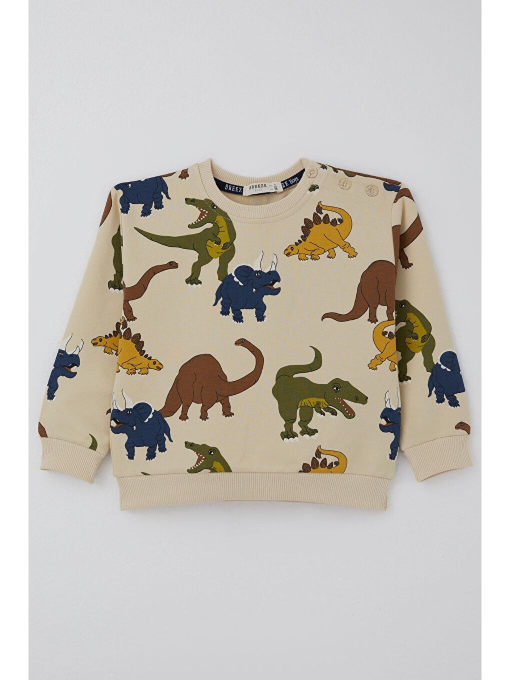 Ekru Erkek Çocuk Eşofman Takımı Kükreyen Dinozorlar Desenli Krem (2-4 Yaş)-3