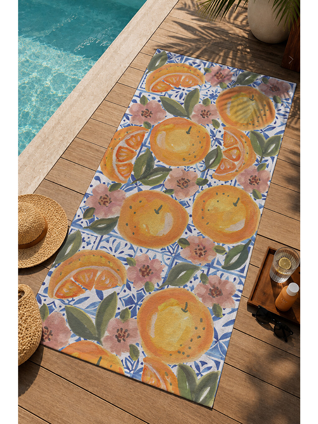 Turuncu Limon Narenciye Bahçesi Desenli 70x150 Cm Dijital Baskılı Plaj Ve Banyo Havlusu-2