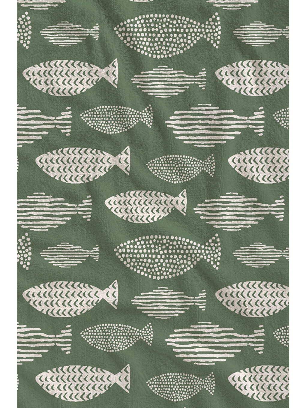Haki Yeşil Beyaz Balık Desenli 70x150 Cm Dijital Baskılı Plaj Ve Banyo Havlusu-1