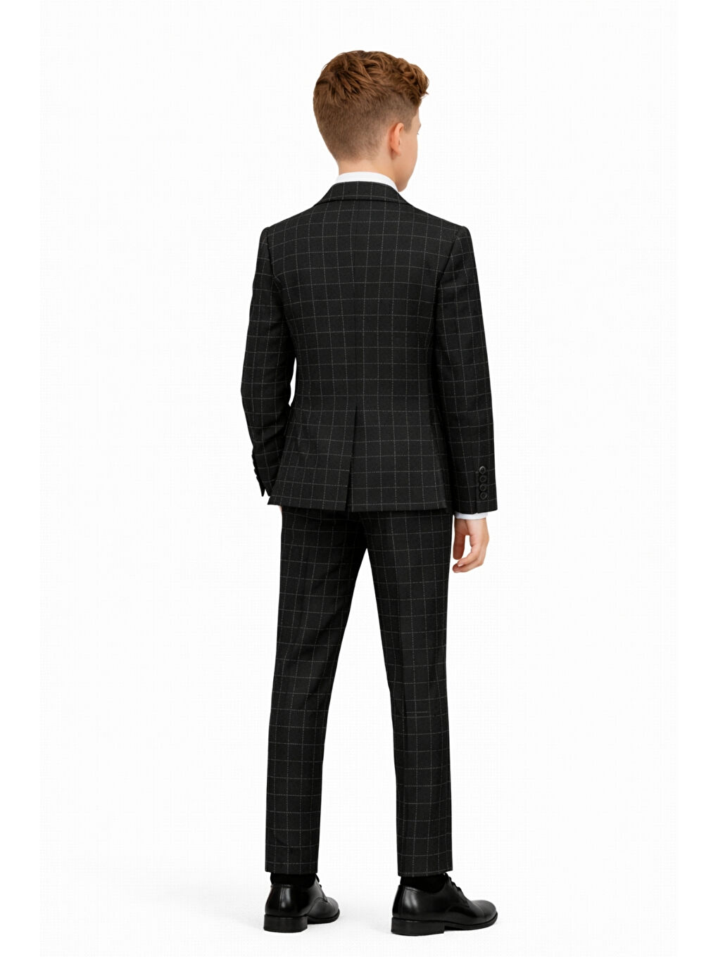 Siyah Erkek Çocuk Slim Fit Dokulu Çizgili Klasik Takım Elbise Ak197-198-3