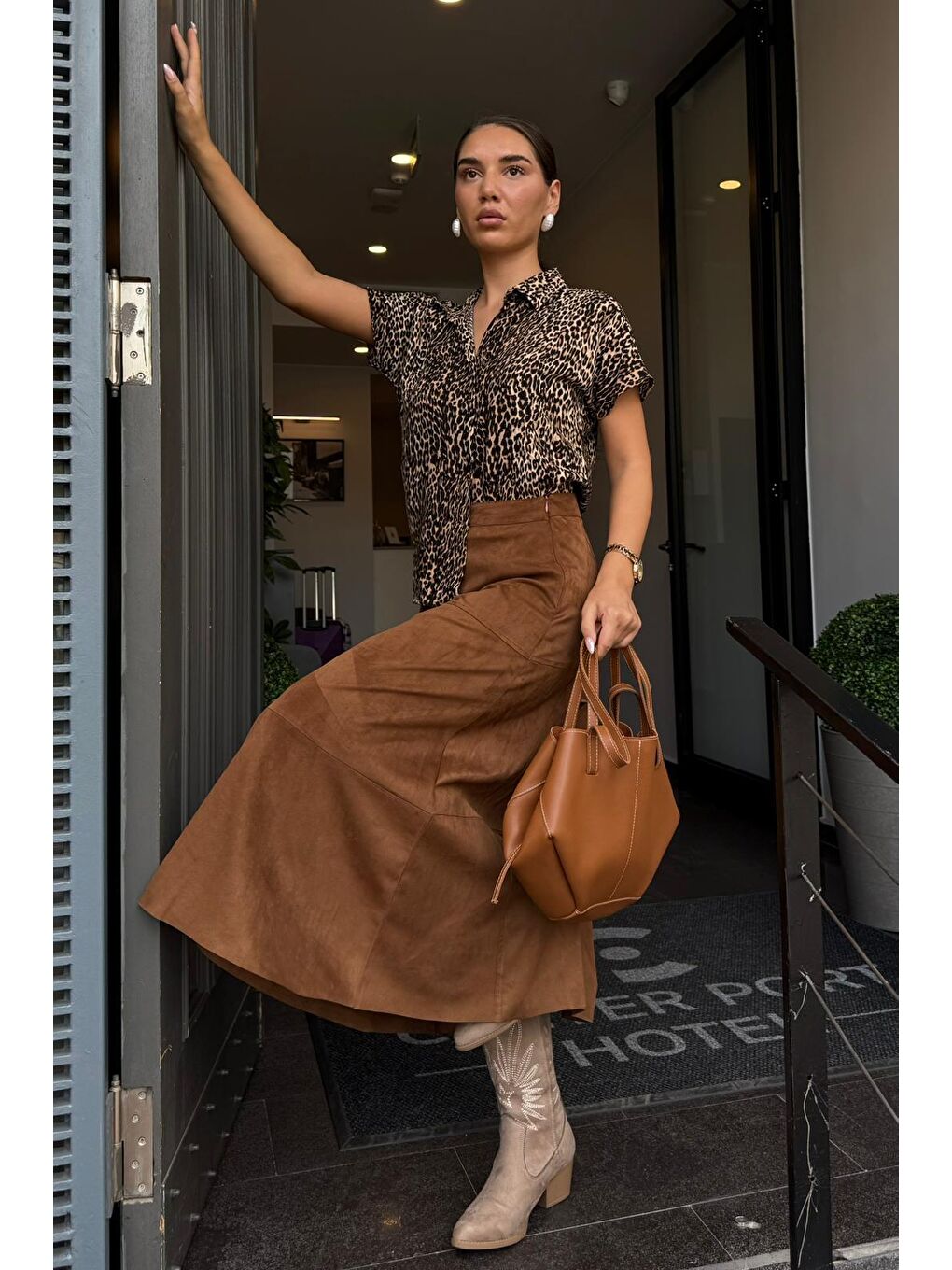 Kahverengi Süet Uzun Etek Mg2549-3