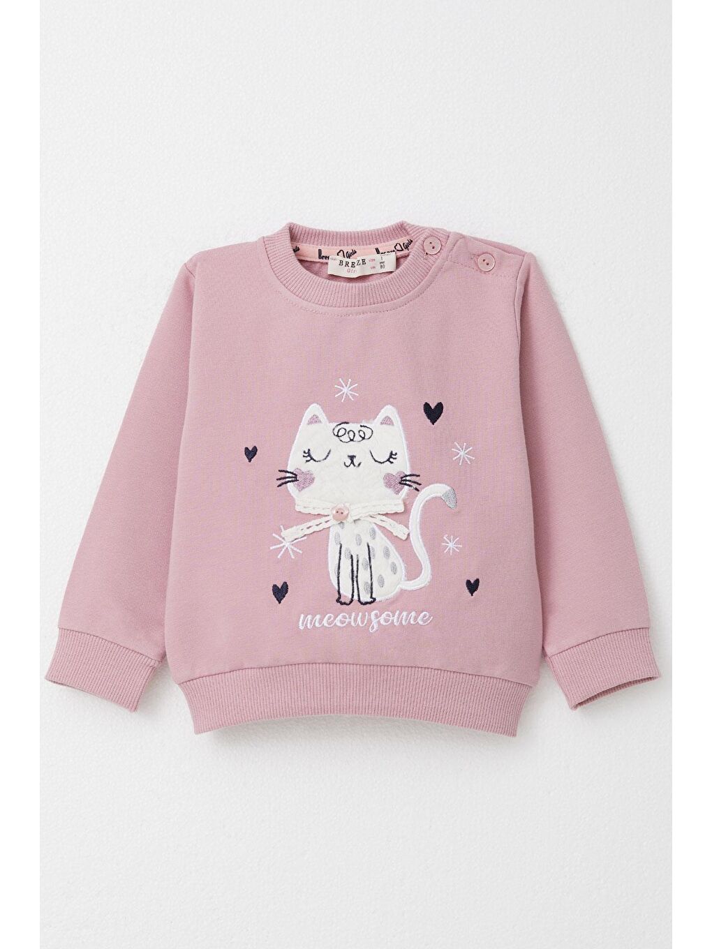 Pembe Kız Bebek Şalvar Tipi Eşofman Takım Kedicik Nakışlı Gülkurusu (6 Ay-2 Yaş)-1