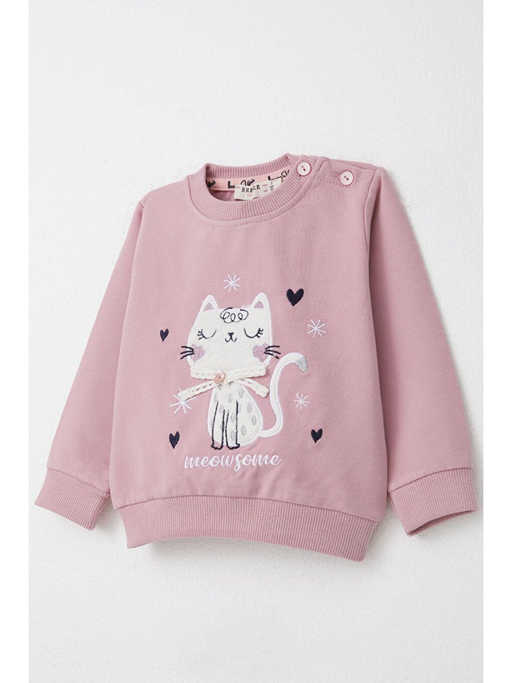 Pembe Kız Bebek Şalvar Tipi Eşofman Takım Kedicik Nakışlı Gülkurusu (6 Ay-2 Yaş)-5