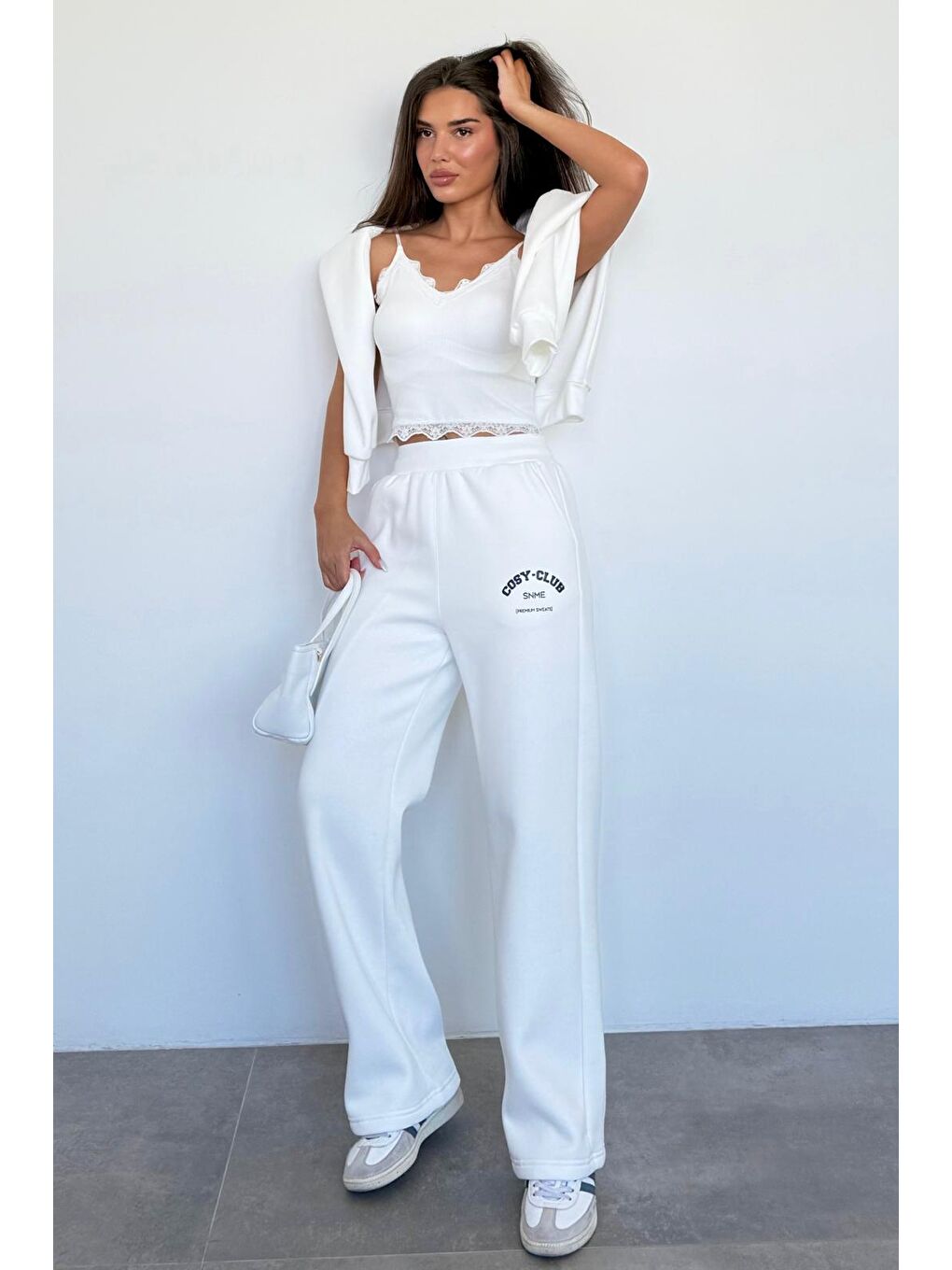 Ekru Kapüşonlu Baskılı Kadın Eşofman Takımı Mg2524-4