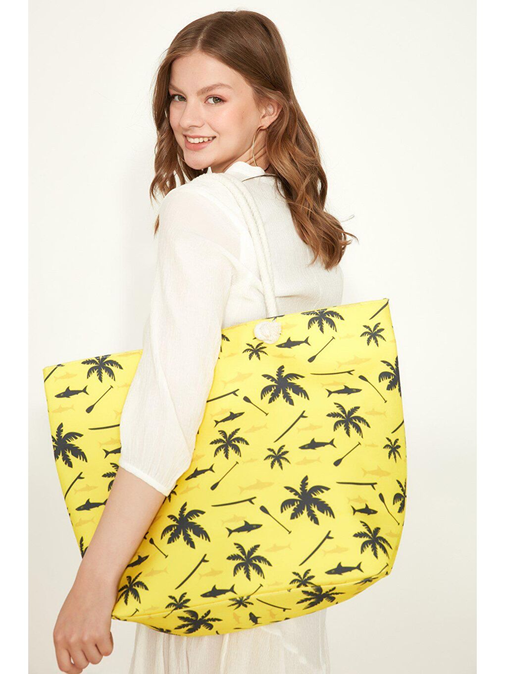 Sarı Y2670-19 Kadın Plaj Çantası Çok Renkli-1