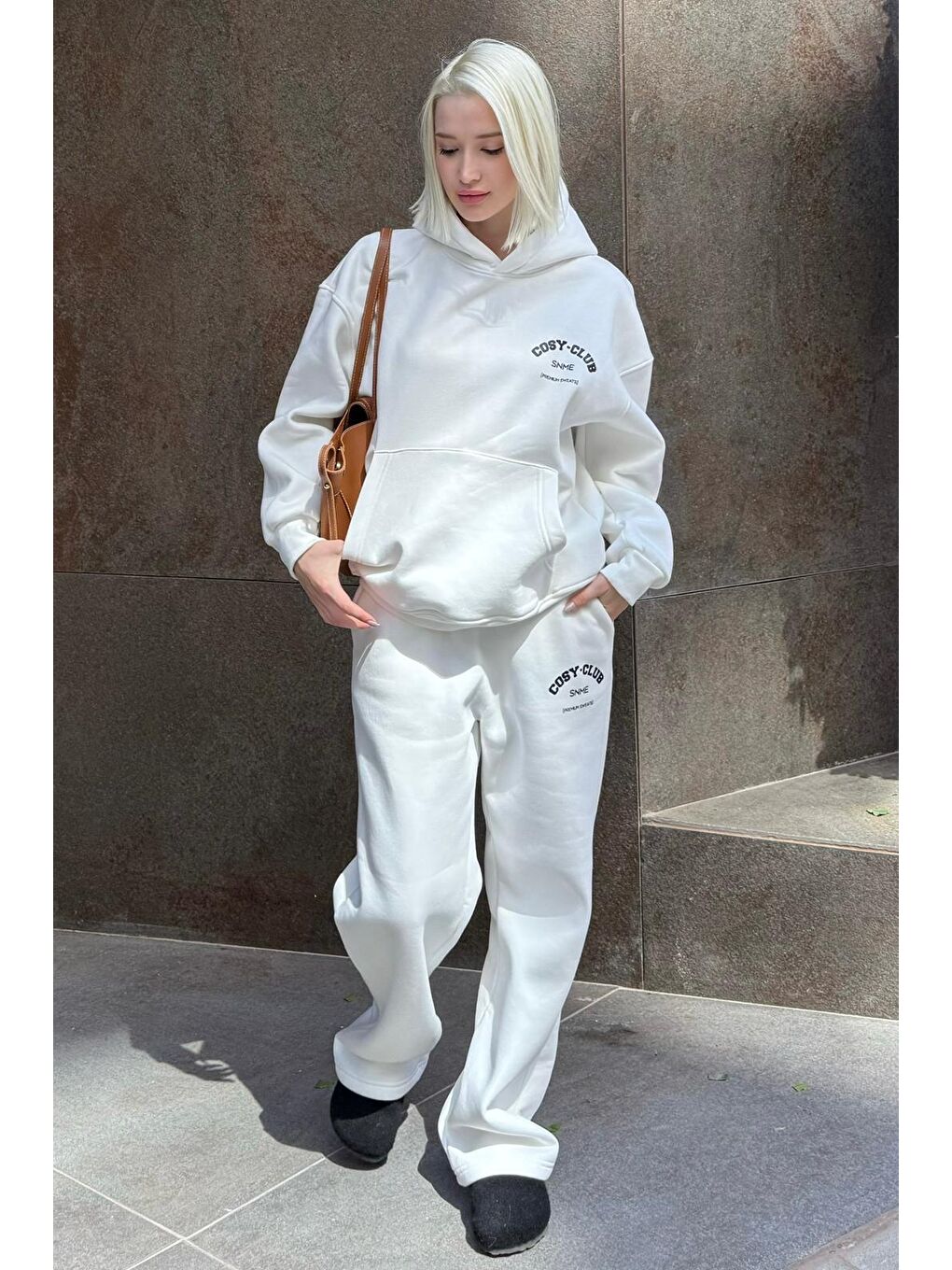 Ekru Kapüşonlu Baskılı Kadın Eşofman Takımı Mg2524-5