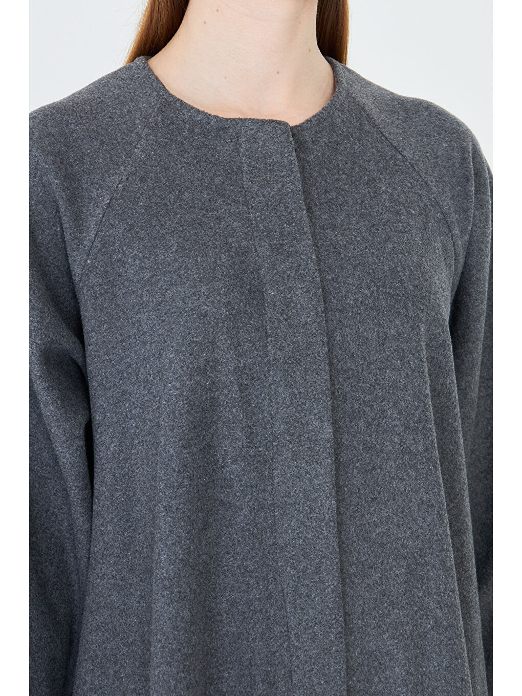 Gri Kadın Trend Oversize Uzun Kol Füme Kaşe Panço-3