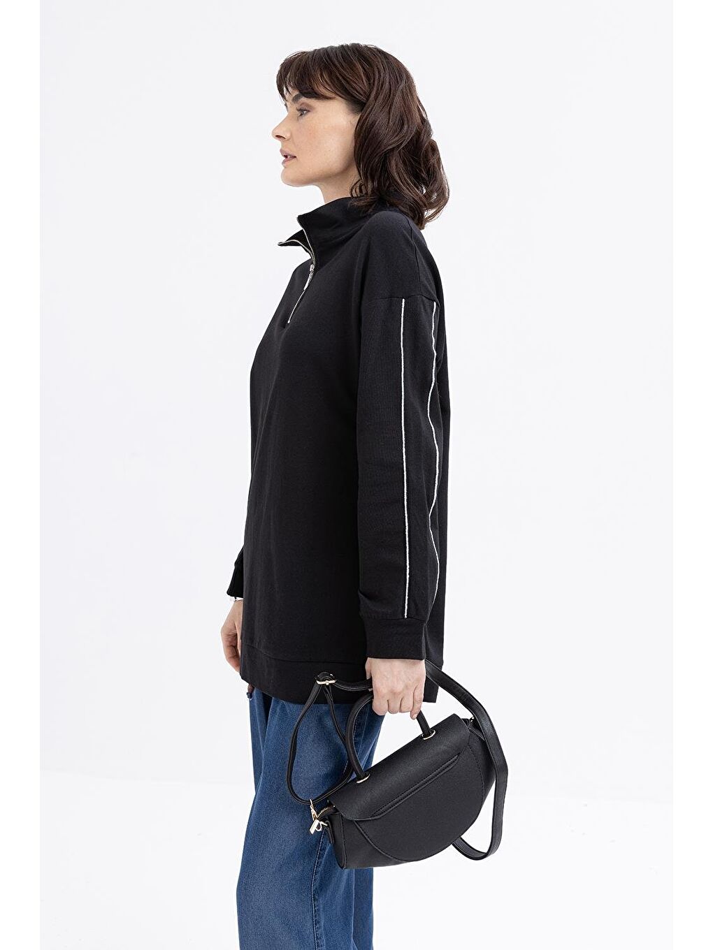 Siyah-Arabiyeli Fermuarlı Sweat-3