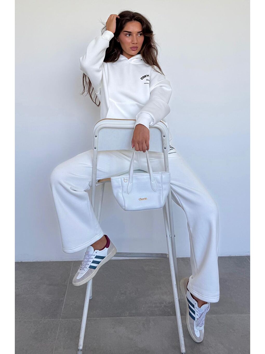 Ekru Kapüşonlu Baskılı Kadın Eşofman Takımı Mg2524-6