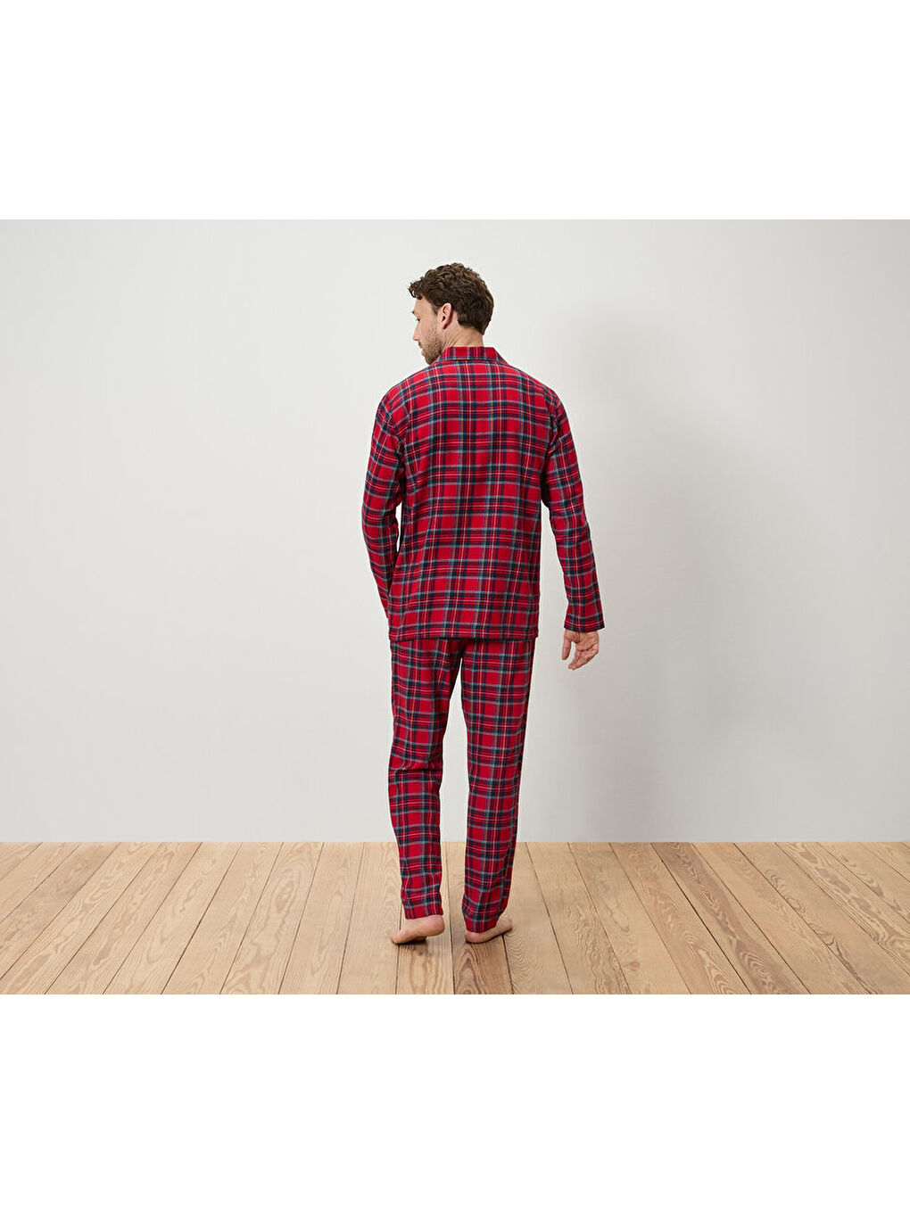Erkek Flanel Pijama Takımı, Kırmızı Kareli-1