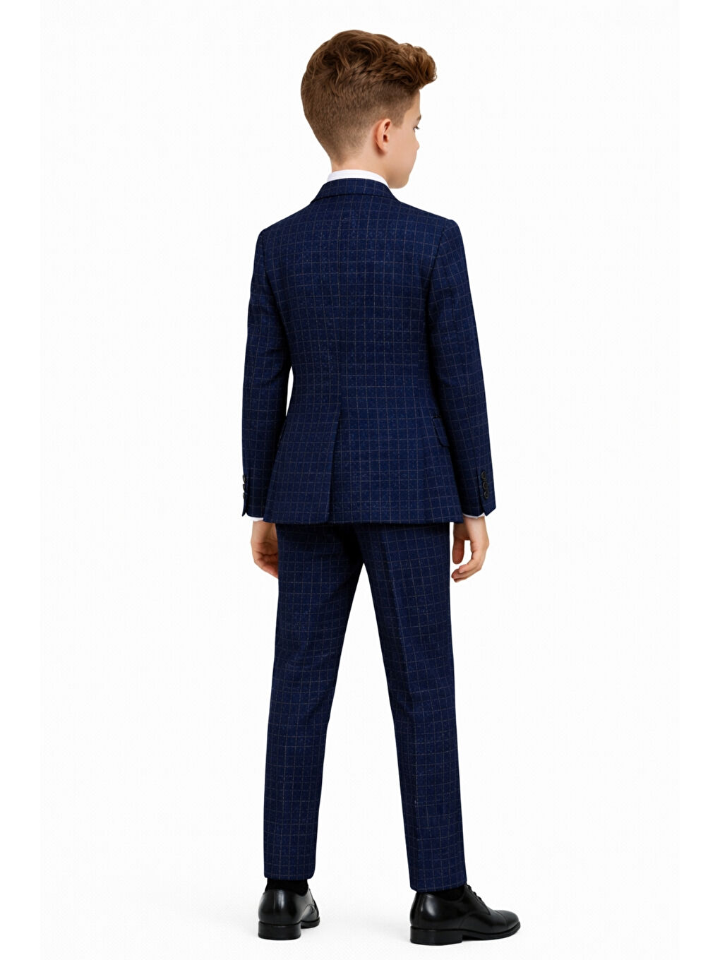 Lacivert Erkek Çocuk Slim Fit Dokulu Çizgili Klasik Takım Elbise Ak197-198-3