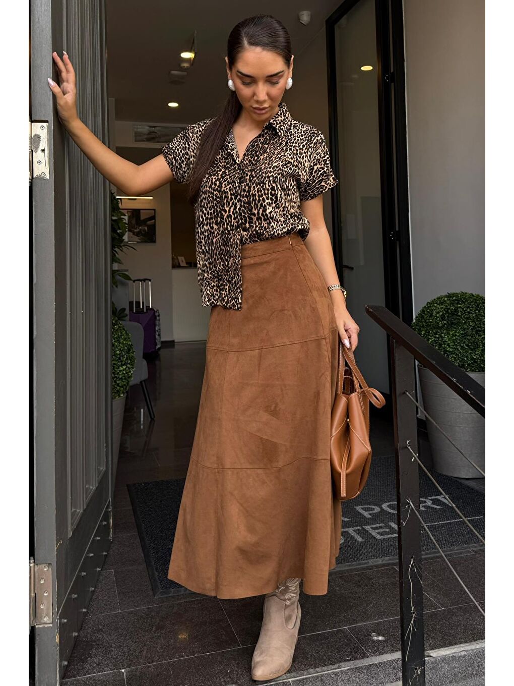 Kahverengi Süet Uzun Etek Mg2549-4