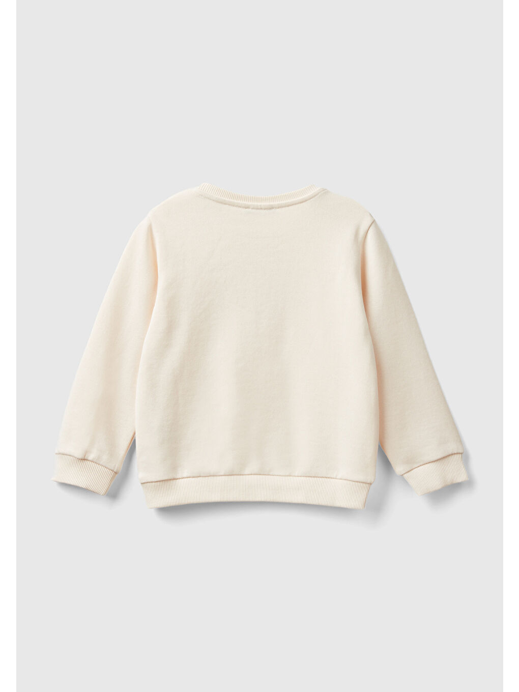 United Colors Of Benetton Kız Çocuk Ekru Önü İşlemeli Ribana Detaylı Normal Kesim Bisiklet Yaka Sweatshirt - 1