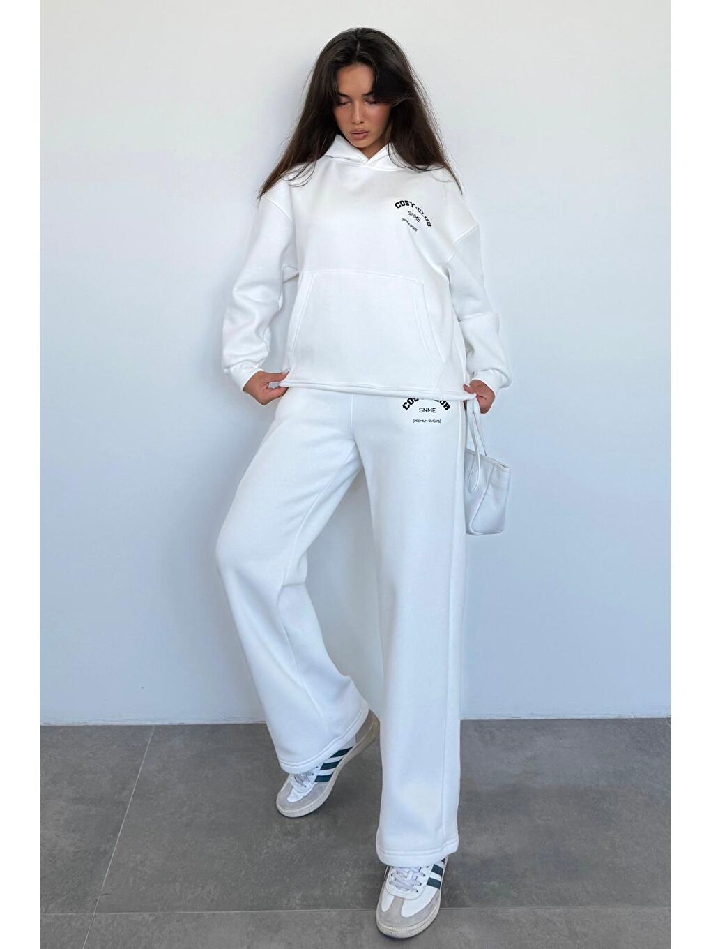 Ekru Kapüşonlu Baskılı Kadın Eşofman Takımı Mg2524-7