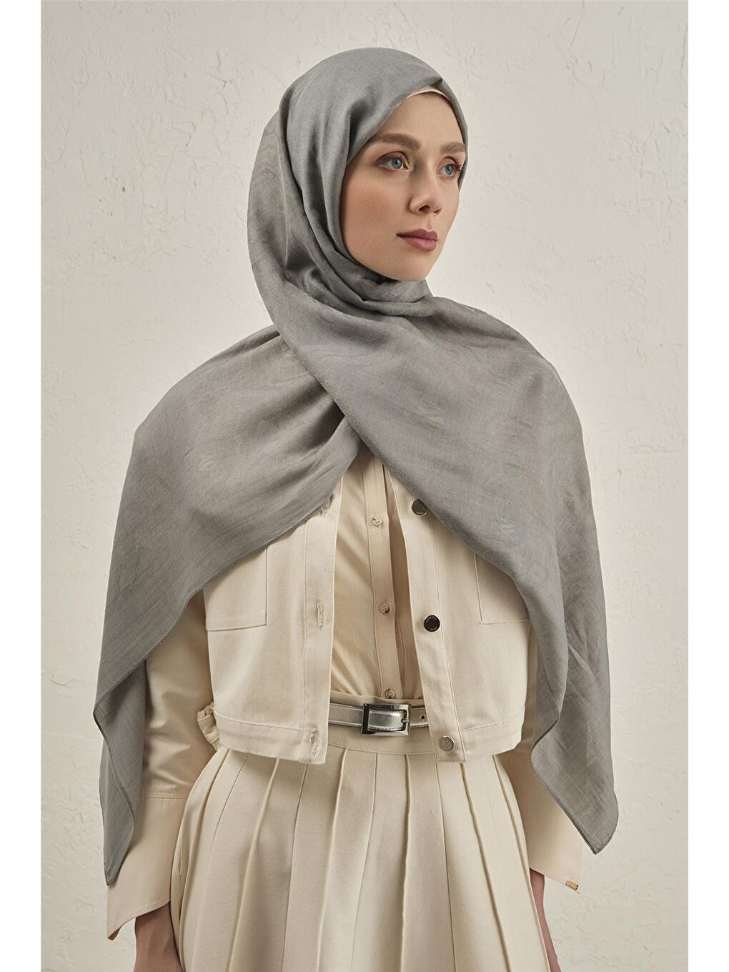 Gri Woolair Dalga Monogram Şal 1 20-1