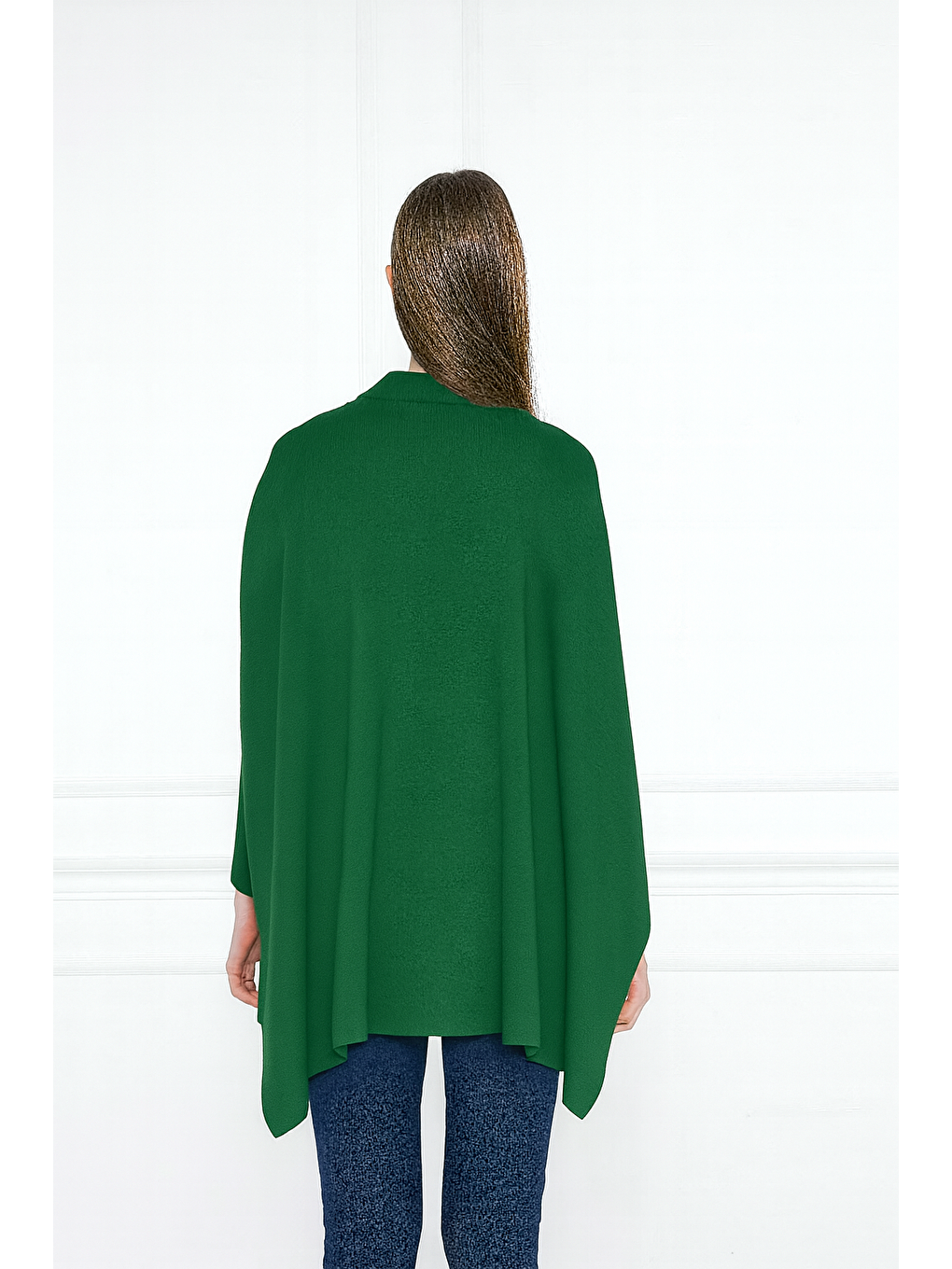 Yeşil Kadın Yandan Yırtmaçlı Oversize Panço Kazak-3