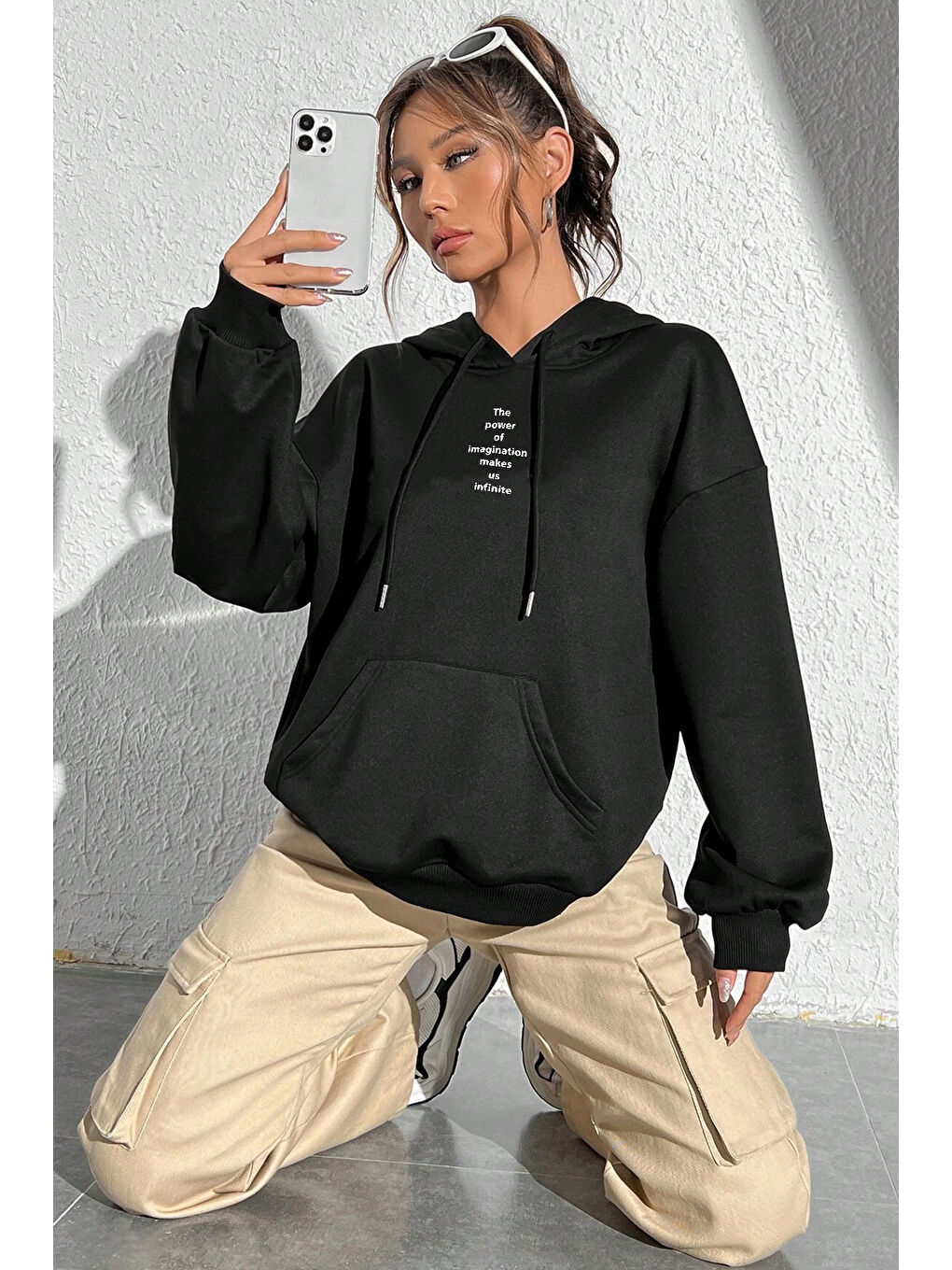 uyguntarz Siyah Unisex Oversize The Power Of Baskılı Sweatshirt