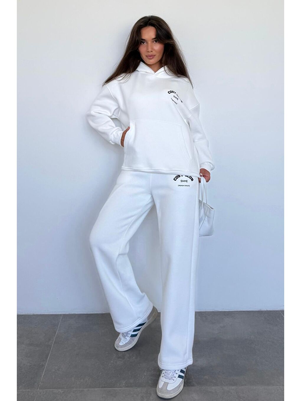 Ekru Kapüşonlu Baskılı Kadın Eşofman Takımı Mg2524-8