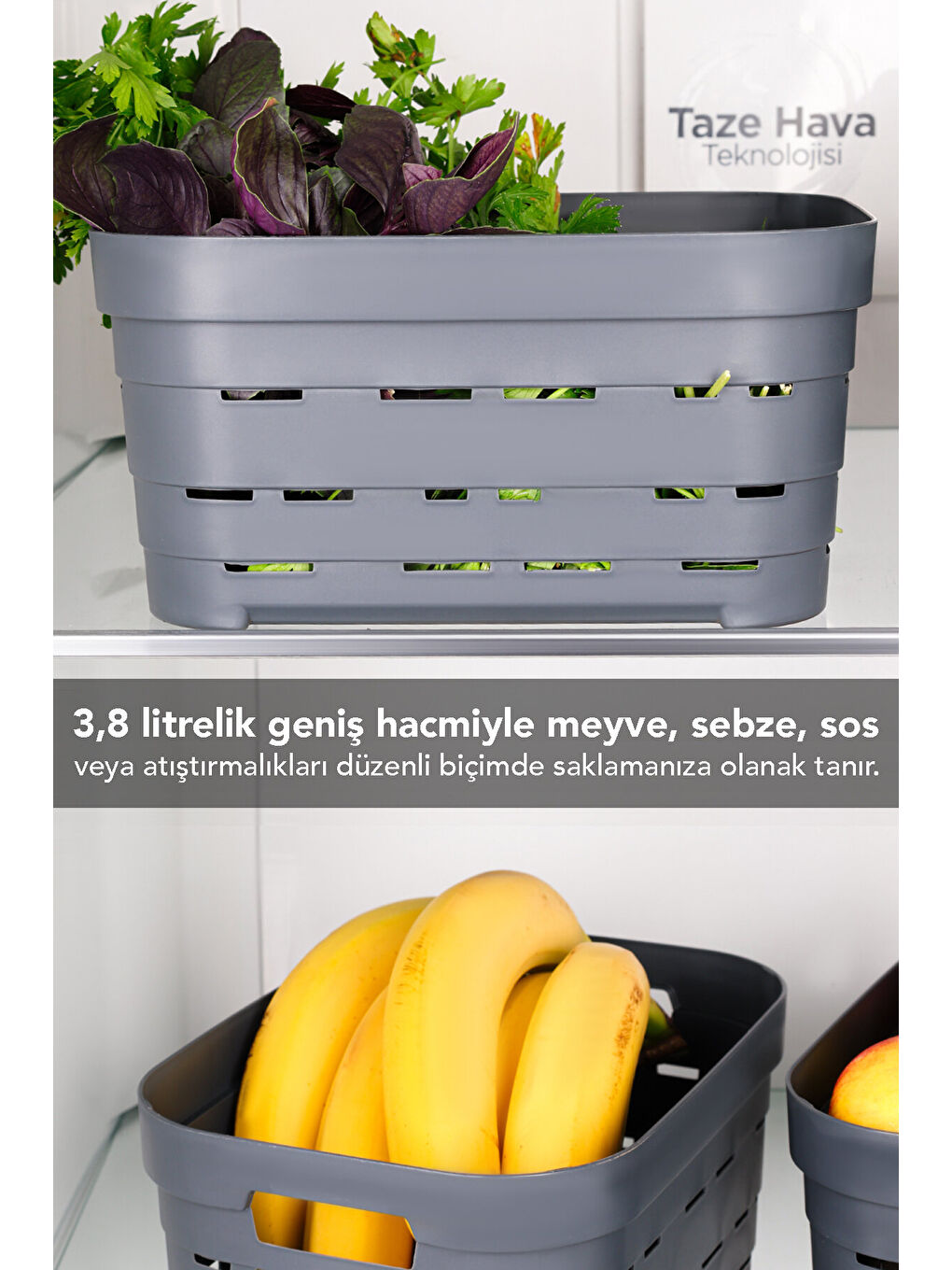Antrasit 8 Adet Delikli Buzdolabı Düzenleyici 3,8 l-3
