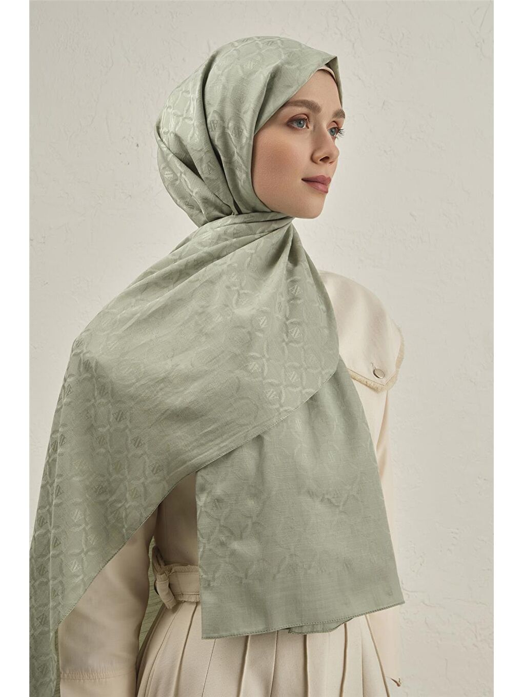 Yeşil Pamuk Floş Çapraz Desen Şal 2 51